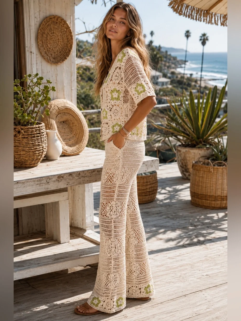 POL “ Seaglass Star “ Matching Crochet Beach Resort Set | Sage